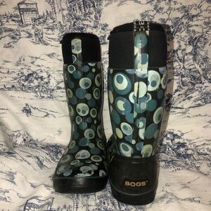 BOGS Taylor Bubbles Womens Green Black Insulated Waterproof Rain Snow Boots Sz 6
